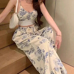 Multicolor Boho Women's Printed Short Camisole Top & Strapless Wide-Leg Pants